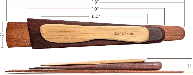 3-Piece Wooden Kitchen Cooking Utensil Set - Comes w/a Thin Wood Spatula Flipper, Cast Iron Scraper Stirrer and Butter Turner/Cheese Spreader - Wooden Utensils Set - Made in USA-JEM