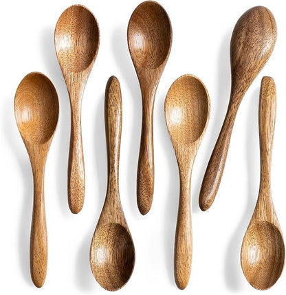 7 PCS Small Wooden Spoons, 5.8 Inch Honey Spoons for Tea, Acacia Wooden Honey Teaspoon for Coffee, Little Tiny Wood Spoons, Bamboo Table Spoon for stirring, Wooden Spoons for Utensils Set by HEFILD