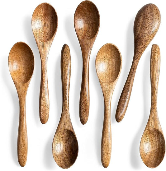 7 PCS Small Wooden Spoons, 5.8 Inch Honey Spoons for Tea, Acacia Wooden Honey Teaspoon for Coffee, Little Tiny Wood Spoons, Bamboo Table Spoon for stirring, Wooden Spoons for Utensils Set by HEFILD