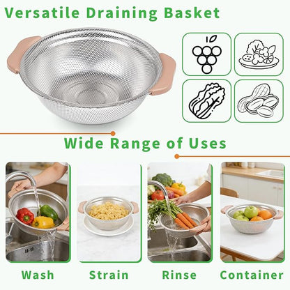 Colander Set with Plastic Handles, Stainless Steel Micro-Perforated Colanders Strainers for Draining Rinsing Washing, Ideal for Pasta Vegetables Fruits, Heavy Duty & Dishwasher Safe - Image 5