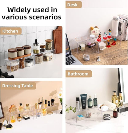 Aminigram 4 Packs Cabinet Organizer Shelf, Acrylic Kitchen Counter Shelves Organizer, Spice Rack for Dishes, Spices, Soda Cans and Bottles（12.4 x 4 x 4.6 inch）