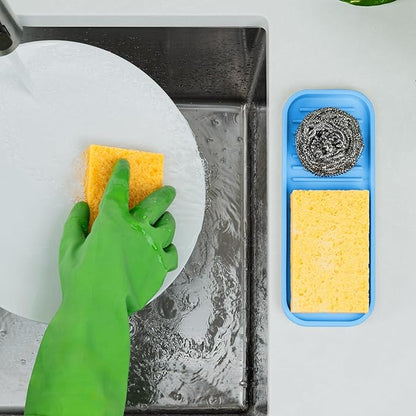 Zulay Kitchen (9x3.5) Silicone Sponge Holder for Kitchen Sink - Flexible Multipurpose Kitchen Soap Tray Sponge Holder - Sink Organizer Tray for Kitchen, Bathroom, Makeup, Trinkets & More (Blue) - Image 2