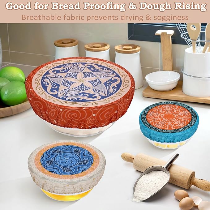 5-Size Reusable Beeswax Bowl Covers for Bread Proofing, Cotton Cloth Flexible Beeswax Wraps for Food Storage(Concentric Circle) - Image 4