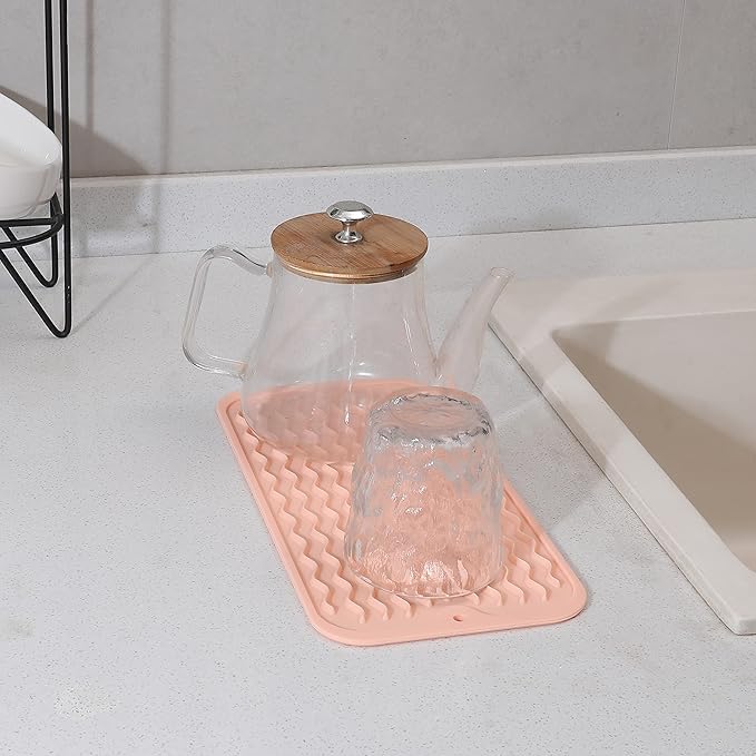 MicoYang Silicone Dish Drying Mat for Multiple Usage,Easy clean,Eco-friendly,Heat-resistant Silicone Mat for Kitchen Counter or Sink,Refrigerator or Drawer Liner Pink S 12 inches x 6 inches - Image 6