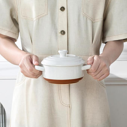 MALACASA Mini Cocotte Set - 12 OZ Small Casserole Dishes for Oven, Ramekins with Lids and Handles, Ceramic Mini Dutch Oven Set of 4, Microwave & Dishwasher Safe, Khaki White, Series TARA - Image 9