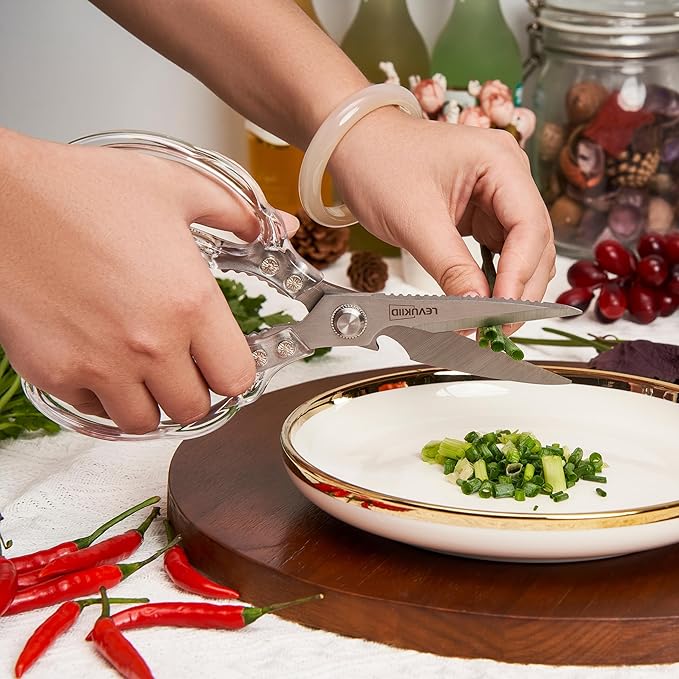 Kitchen Scissors, Transparent and Stylish Handle, Suitable For Cutting Various Foods and Their Packaging, Suitable For Large Hands