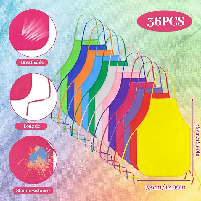 KUUQA 16/24/30/36/40Pcs Kids Apron Painting Aprons for Kids, Kids Paint Apron Art Smock for Classroom Painting Party Supplies