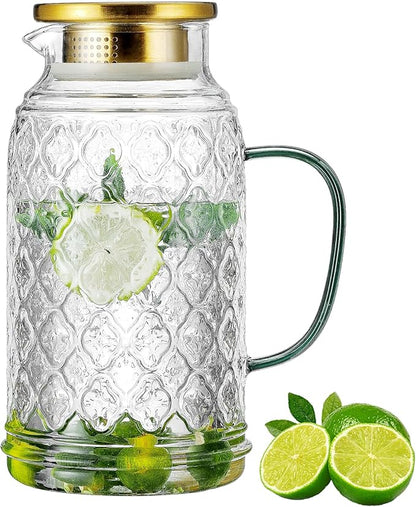 Buaic Glass Pitcher with Lid,84 oz/2.5 Liter Vintage Water Pitcher, Clear Borosilicate Glass Water Carafe for Cold Brew, Coffee, Lemonade, Iced Tea, Juice, Beverage, Heat Resistant Water Glass Jug by Buaic