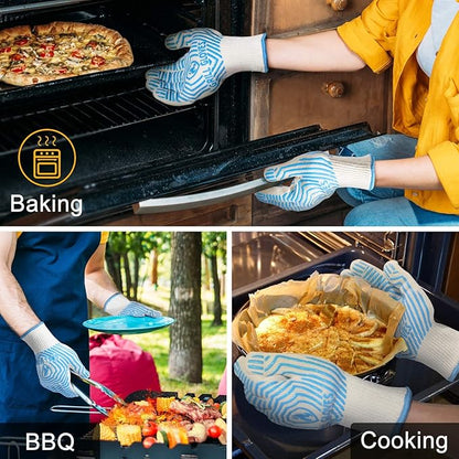 QUWIN BBQ Gloves, Oven Gloves 1472℉ Extreme Heat Resistant, Grilling Gloves Silicone Non-Slip Oven Mitts, Kitchen Gloves for BBQ, Grilling, Cooking, Baking-1 Pair… (Blue, One Size Fits Most) - Image 5