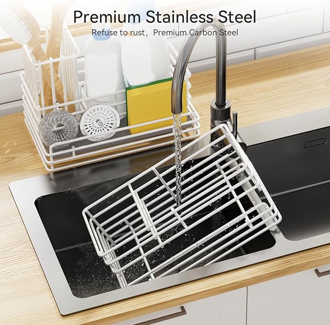 Yofidra Sponge Holder for Kitchen Sink Organizer Caddy: Sink Sponge with Instant Drying Stone, Metal Stainless Steel Basket Home Decor Storage and Organization Accessories 9.5" X 5.5" X 5.7" (White) - Image 5