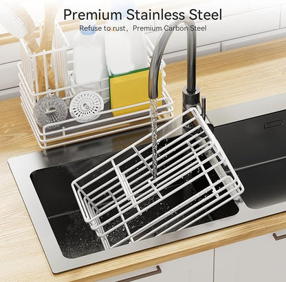 Yofidra Sponge Holder for Kitchen Sink Organizer Caddy: Sink Sponge with Instant Drying Stone, Metal Stainless Steel Basket Home Decor Storage and Organization Accessories 9.5" X 5.5" X 5.7" (White) - Image 5