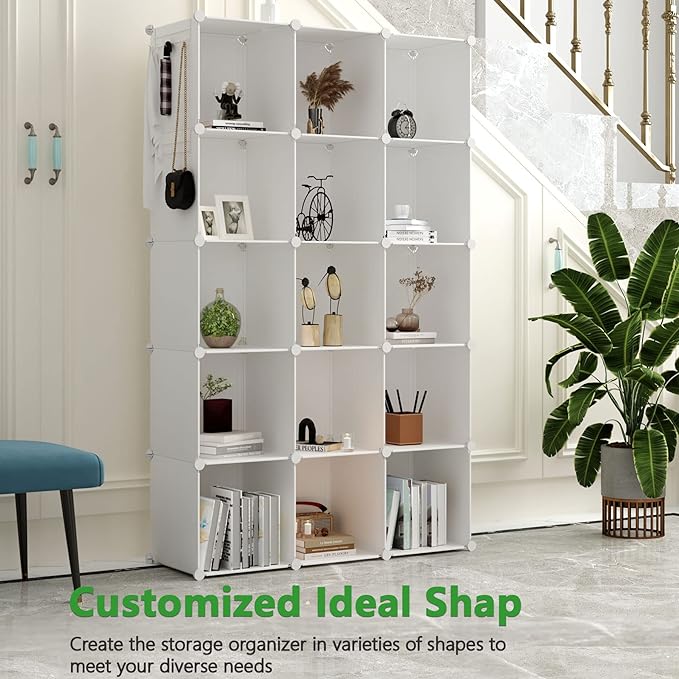 C&AHOME Cube Storage Organizer, 16-Cube Shelves Units, Plastic Storage Cubes, DIY Closet Organizer, Modular Closet Storage Shelves Ideal for Home, Bedroom, 48.4" L × 12.4" W × 48.4" H Milky UPCS16M - Image 6