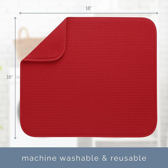 S&T INC. Dish Drying Mat, 16” x 18”, Absorbent Microfiber Kitchen Counter Mat, Dish Drying Pad for Dishes, Utensils, Pots and Pans, Large, Red - Image 6