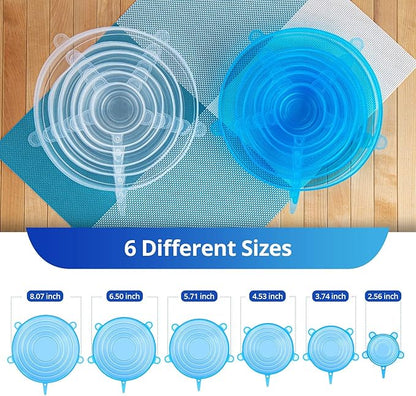 Silicone Stretch Lids, Zero Waste Reusable Silicon Container Lid Covers for Leftover Food Fruit Bowls Pots Cups Jars Dishes (6PCS, Blue)