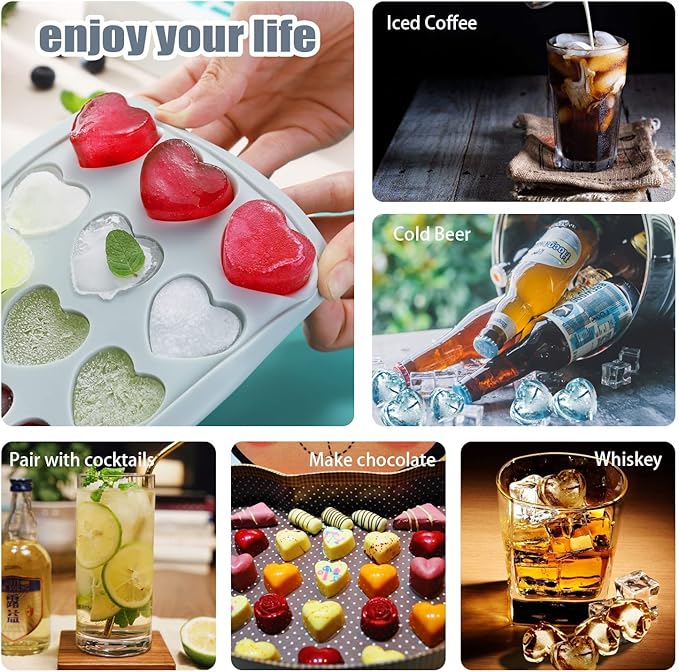 Heart Shape Ice Cube Tray, 21 Holes Silicone Ice Cube Mold with Removable Lid Flexible for Whiskey Cocktail Chocolate - Image 6