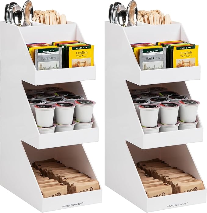 Mind Reader Coffee Tea Utensil and Condiment Station, Countertop Organizer, Coffee Bar, Kitchen, 6" L x 9" W x 16" H, White (Pack of 2) by MindReader