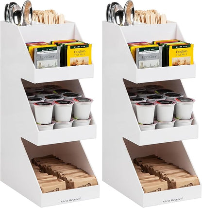 Mind Reader Coffee Tea Utensil and Condiment Station, Countertop Organizer, Coffee Bar, Kitchen, 6" L x 9" W x 16" H, White (Pack of 2) by MindReader