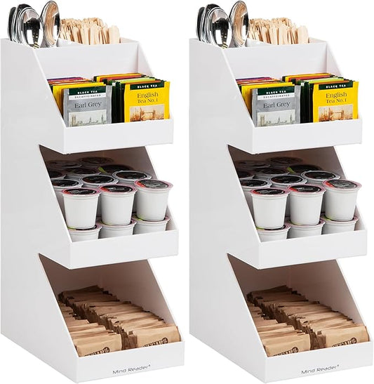 Mind Reader Coffee Tea Utensil and Condiment Station, Countertop Organizer, Coffee Bar, Kitchen, 6" L x 9" W x 16" H, White (Pack of 2) by MindReader