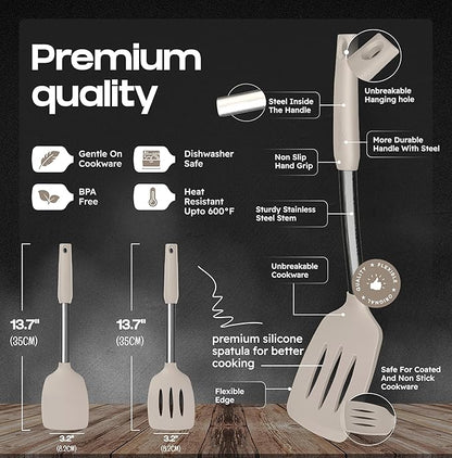 BakeRoyal Silicone Spatula Set - Turner Spatulas Silicone Heat Resistant 600°F - Slotted & Solid Spatula for Cooking Fish, Eggs, Pancakes Flipper – Spatulas for kitchen use – Mist - Image 2