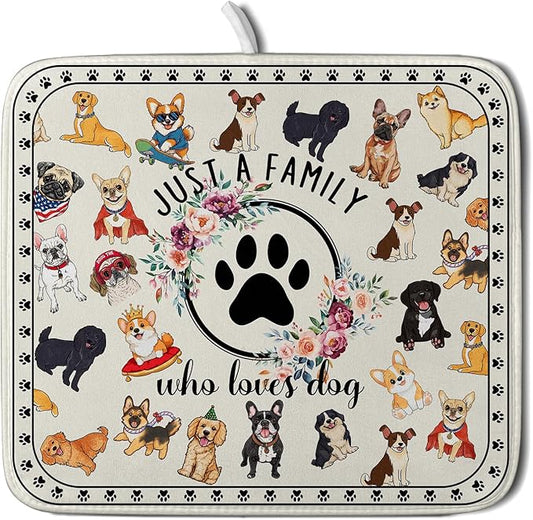 Lovely Dogs Dish Drying Mat Absorbent Printed Drying Pad for Kitchen Counter by Giwawa