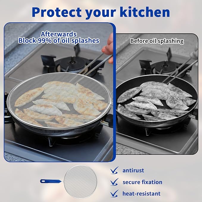 Splatter Screen for Frying Pan - 8.3’’ Stainless Steel Grease Splatter Guard with Grip Handle- Ultra Fine Mesh Cover Oil Splash when Sizzling Bacon, Cooking Fried Chicken or Popcorn - Image 4
