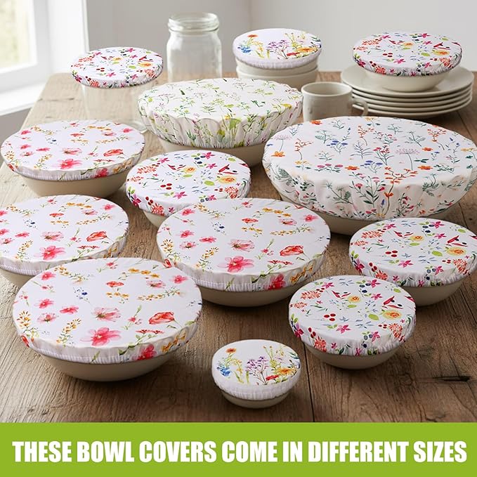 Patelai 10 Pcs Bowl Covers Reusable in 5 Size Stretch Cloth Fabric Elastic Food Storage Bowl Covers Bread Sourdough Lids for Proofing Food Fruits Leftover(Colorful,Spring Style) - Image 4