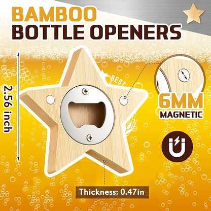 Vesici 24 Pcs Magnetic Bottle Opener 2.5in DIY Bamboo Star Shape Beer Openers Wooden Fridge Magnet Refrigerator Sticker Gift for Beer Lover Wedding Guest Kitchens Bars Parties - Image 2