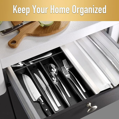 Besilord Bamboo Silverware Holder - Drawer Organizer with 5 Slots (Black) - Image 5