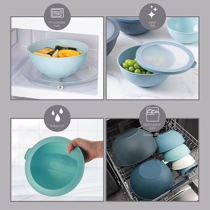 COOK WITH COLOR Mixing Bowls with Lids - 12 Piece Plastic Nesting Bowls Set includes 6 Prep Bowls and 6 Lids, Microwave Safe Mixing Bowl Set, Blue Rhombus - Image 5
