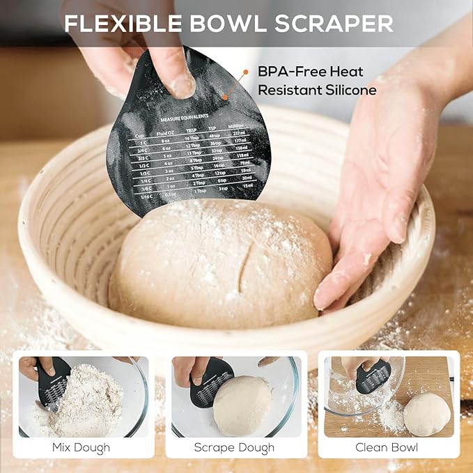 Bench Scraper & Chopper - Multifunctional Dough Scraper with Silicone Bowl Scraper, Sturdy Stainless Steel Dough Cutter for Baking, Pastry Cutter for Bread Pizza Cake with Measuring Scale - Image 3