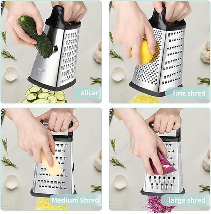 Kaishun Professional Cheese Grater, 4-Sided Stainless Steel Box Grater, Food Shredder for Cheese, Parmesan, Vegetable, Black - Image 3