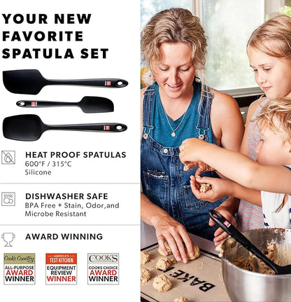 DI ORO Silicone Spatula Set - Rubber Kitchen Spatulas for Baking, Cooking, & Mixing - 600°F Heat-Resistant & BPA Free Silicone Scraper Spatulas for Nonstick Cookware - Dishwasher Safe (3pc, Black) - Image 2