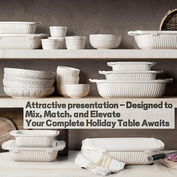 Artena Casserole Dishes For Oven, Ceramic Baking Dish, Large Lasagna Pan With Handles, Baking Pan Casserole Dish, Rectangular Bakeware Deep, White, Set Of 3 (5.1Qt/2.3Qt/1.1Qt) (Only Baking Dish) - Image 4