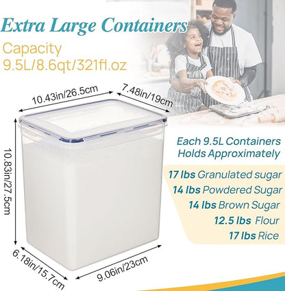Vtopmart 9.5L 2 Pack Extra Large Flour Sugar Storage Containers for 25lbs flour, Airtight Kitchen Pantry Organization Canisters with Lids for Bulk food, Rice, Baking Supplies, BPA Free, Black - Image 2