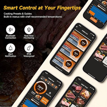 Wireless Meat Thermometer Digital, Long-Range Bluetooth Cooking Thermometer, Remote Tracking & Real-Time Readings for BBQ, Smoker, Air Fryer, Ideal Gift for Home Chef, Pitmaster, Griller