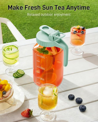 64 oz Glass Pitcher with Lid, Large Wide Mouth Mason Jar with Pour Spout, Green Sun Tea Glass Jar for Outside, Drink Pitcher Great for Drink, Cold Beverages and Breast Milk - Image 7
