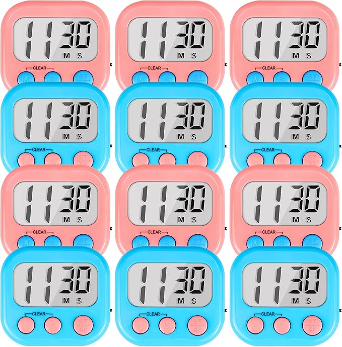 Timer for Kids Teachers Supplies Digital Kitchen Timers for Cooking Large Magnetic Classroom Timer 12Pack-Blue Pink