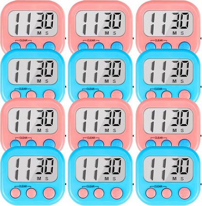 Timer for Kids Teachers Supplies Digital Kitchen Timers for Cooking Large Magnetic Classroom Timer 12Pack-Blue Pink