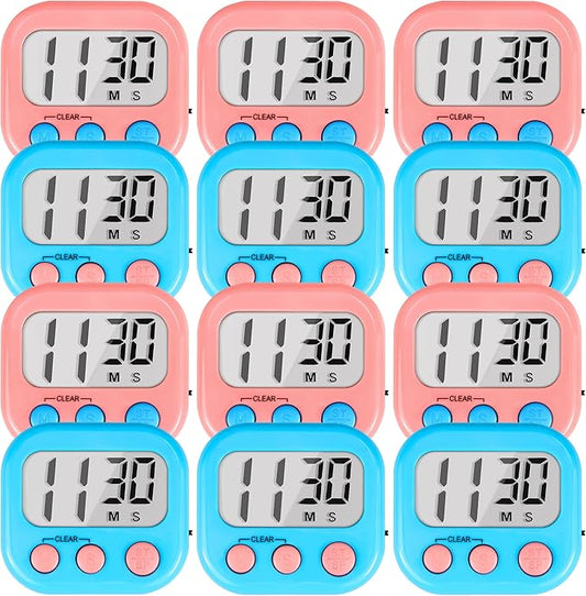 Timer for Kids Teachers Supplies Digital Kitchen Timers for Cooking Large Magnetic Classroom Timer 12Pack-Blue Pink