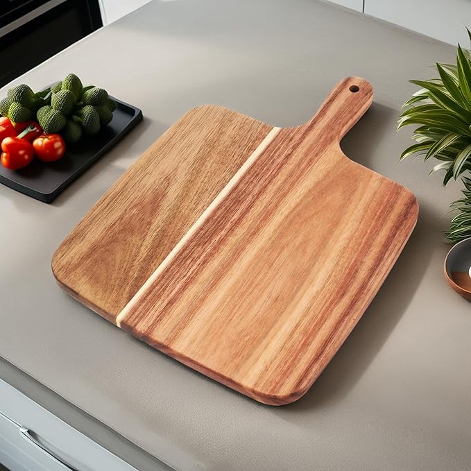 ZeQi Acacia Wood Cutting Board with Handle 14''X10'' / Charcuterie Board/Serving Board/Cheese, Bread, Vegetables & Fruits Serving Board - Image 5