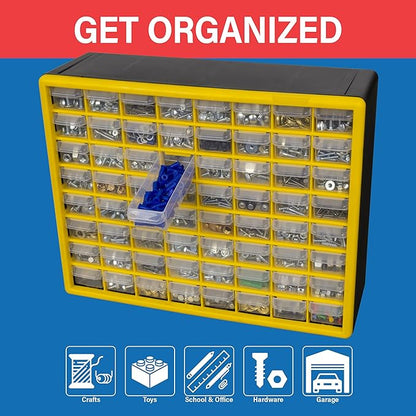 Akro-Mils 64-Drawer Plastic Drawer Storage Cabinet for Garage Organization, Bead Organizer, Building Bricks Storage, Teacher Toolbox, Makeup Organizer, 20" W x 6" D x 16" H, 10164 Yellow - Image 4
