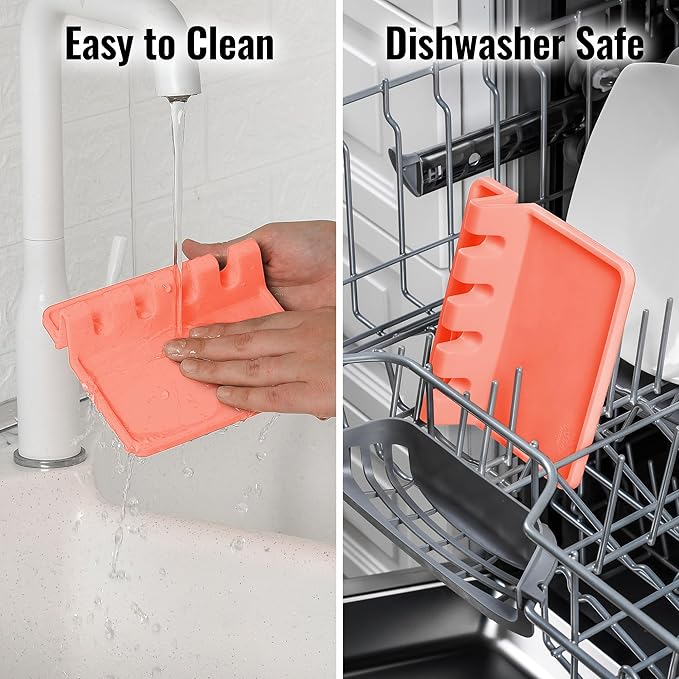 Zulay Kitchen Silicone Utensil Rest with Drip Pad for Multiple Utensils - BPA-Free, Heat-Resistant Spoon Rest & Spoon Holder for Stove Top - Kitchen Utensil Holder for Ladles & Tongs - Peach Bud - Image 6