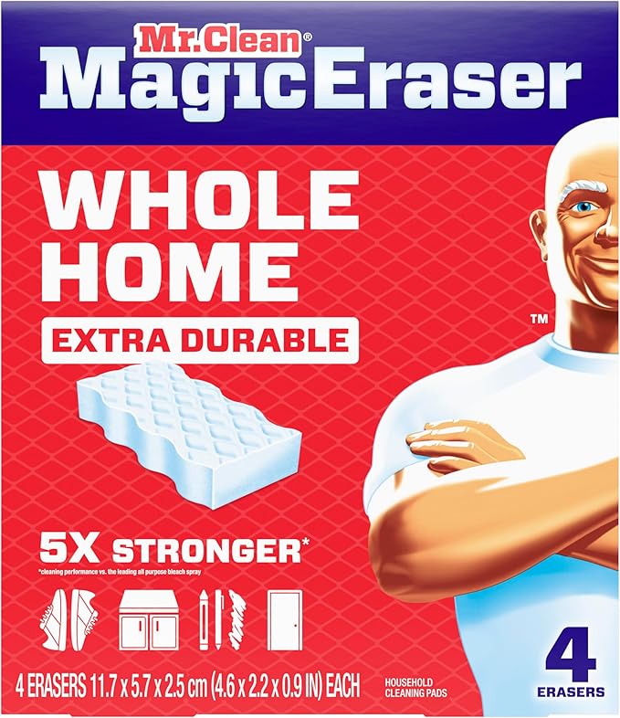 Mr. Clean Magic Eraser Sponge, All Purpose Cleaner, Cleaning Scrubber, Wall, Sneaker, Kitchen, Bathroom, Shower Cleaner, Cleaning Supplies, Melamine Sponge, Cleaning Pads, Extra Durable, 4ct - Image 10