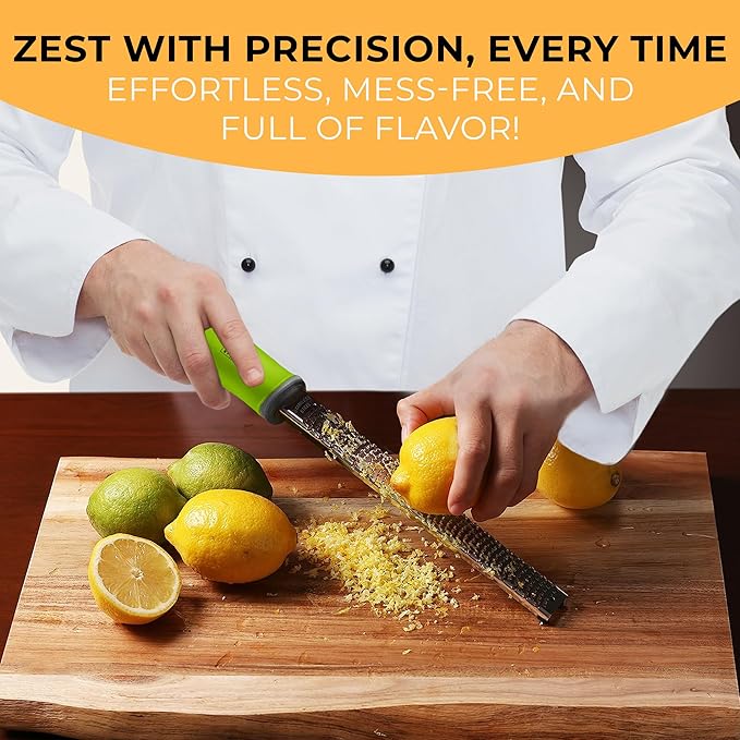 Orblue Lemon Zester & Cheese Grater - Premium Citrus Zester, Kitchen Grater for Parmesan, Chocolate, Fruits, Vegetables, Ginger, Garlic, Nutmeg - Stainless Steel Blades with Protective Cover, Green - Image 3