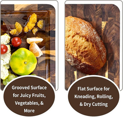 Utoplike Large Acacia Cutting Board 22 x 16 inch, End Grain Largest Wooden Butcher Block for Turkey, Meat, Vegetables, BBQ, Chopping Board with Handle and Single-side Juice Groove, 1.38"Th
