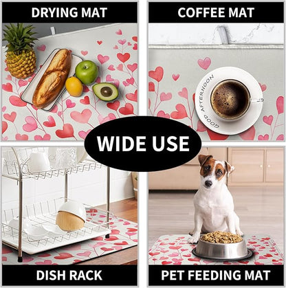 Valentines Pink Love Heart Dish Drying Mat Valentine Day Absorbent Microfiber Dish Drying Pad Heat Resistant Kitchen Counter Draining Mat Extra Large Dish Drainer Rack Mats 18x24 Inch - Image 7