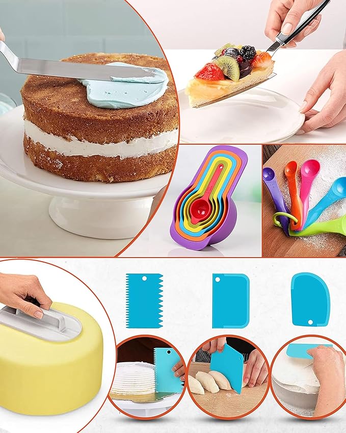 RFAQK 700PCs Cake Decorating Kit with Baking Supplies - Cake Turntable for Decorating with Baking Pans, Leveler, 24 Numbered Piping Tips, 2 Spatulas, Fondant Tools, Video Course, Pattern Chart & More - Image 5
