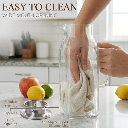 2 Pack Square Glass Pitcher with Lid and Handle, 68oz 2 Liter Borosilicate Glass Water Pitcher for Fridge, Heat Resistant Iced Tea Pitcher, Glass Carafe for Hot Cold Beverages Juice Lemonade