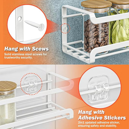 Bunoxea Spice Rack wall mounted 4 Pack, Space-Saving Spice Organizer for Spice Jars and Seasonings,Screw or Adhesive Hanging Spice Rack Organizer for Your Kitchen Cabinet,or Pantry Door,White - Image 3