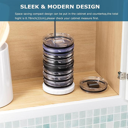 Tumbler Lid Organizer with Marble Base for Stanley /Yeti Tumbler,Space-saving Vertical Cup Lid Holder Storage Design for Up to 10 Lids,Clutter-Free Kitchen Cabinets and Countertops (Black)